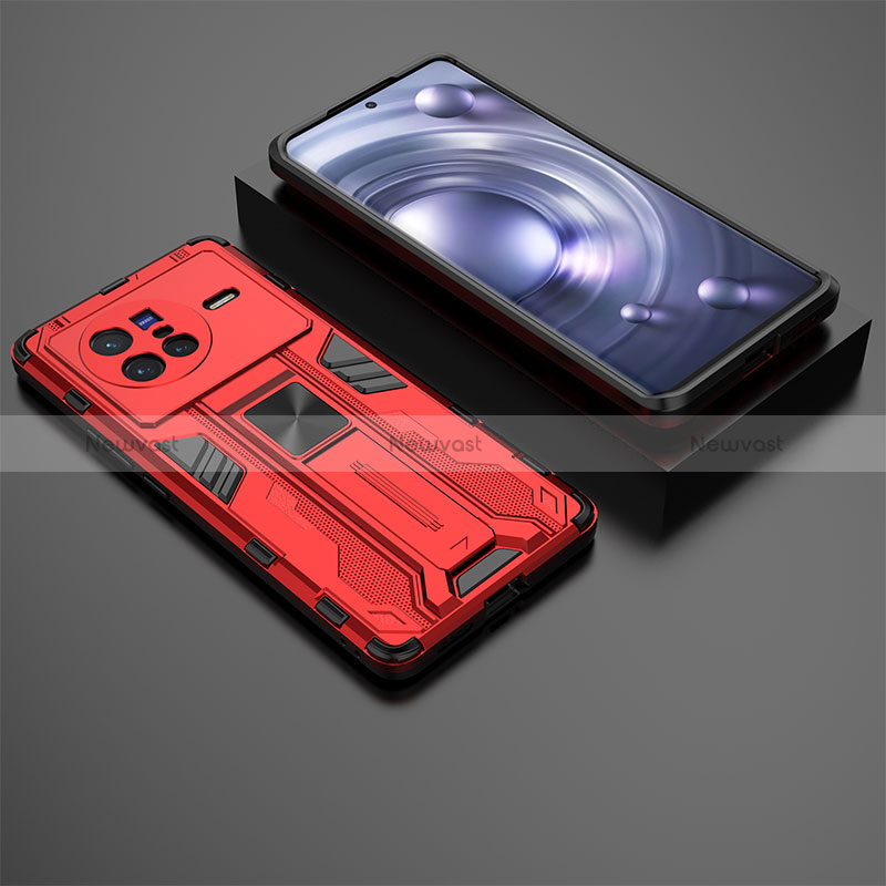 Silicone Matte Finish and Plastic Back Cover Case with Magnetic Stand KC2 for Vivo X80 5G