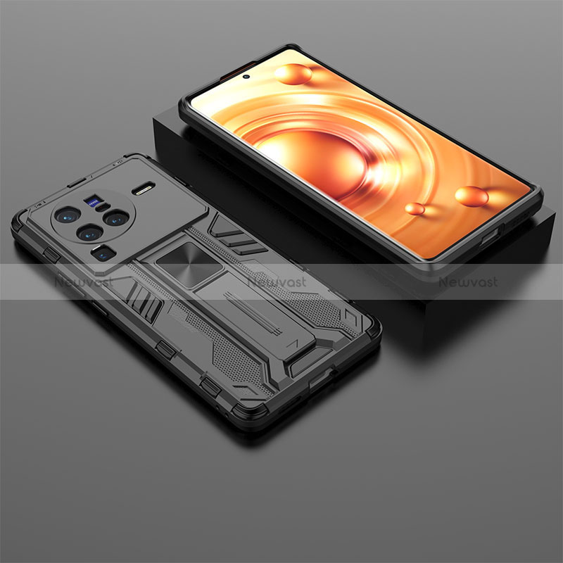 Silicone Matte Finish and Plastic Back Cover Case with Magnetic Stand KC2 for Vivo X80 Pro 5G