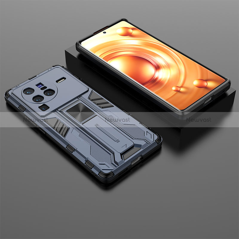 Silicone Matte Finish and Plastic Back Cover Case with Magnetic Stand KC2 for Vivo X80 Pro 5G