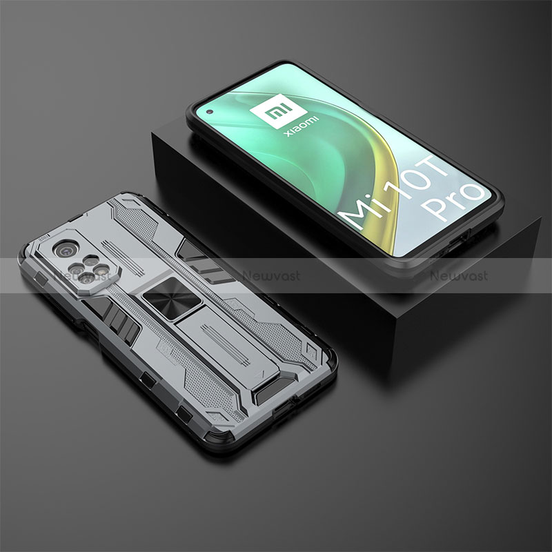 Silicone Matte Finish and Plastic Back Cover Case with Magnetic Stand KC2 for Xiaomi Mi 10T Pro 5G Gray