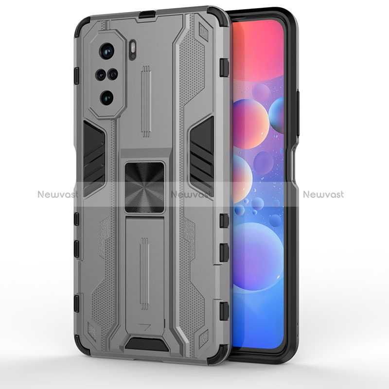 Silicone Matte Finish and Plastic Back Cover Case with Magnetic Stand KC2 for Xiaomi Mi 11X Pro 5G Gray