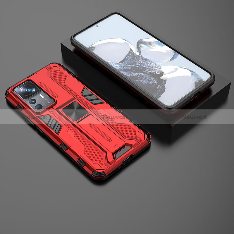 Silicone Matte Finish and Plastic Back Cover Case with Magnetic Stand KC2 for Xiaomi Mi 12T Pro 5G
