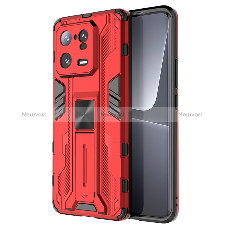 Silicone Matte Finish and Plastic Back Cover Case with Magnetic Stand KC2 for Xiaomi Mi 13 Pro 5G