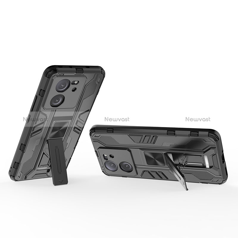 Silicone Matte Finish and Plastic Back Cover Case with Magnetic Stand KC2 for Xiaomi Mi 13T 5G