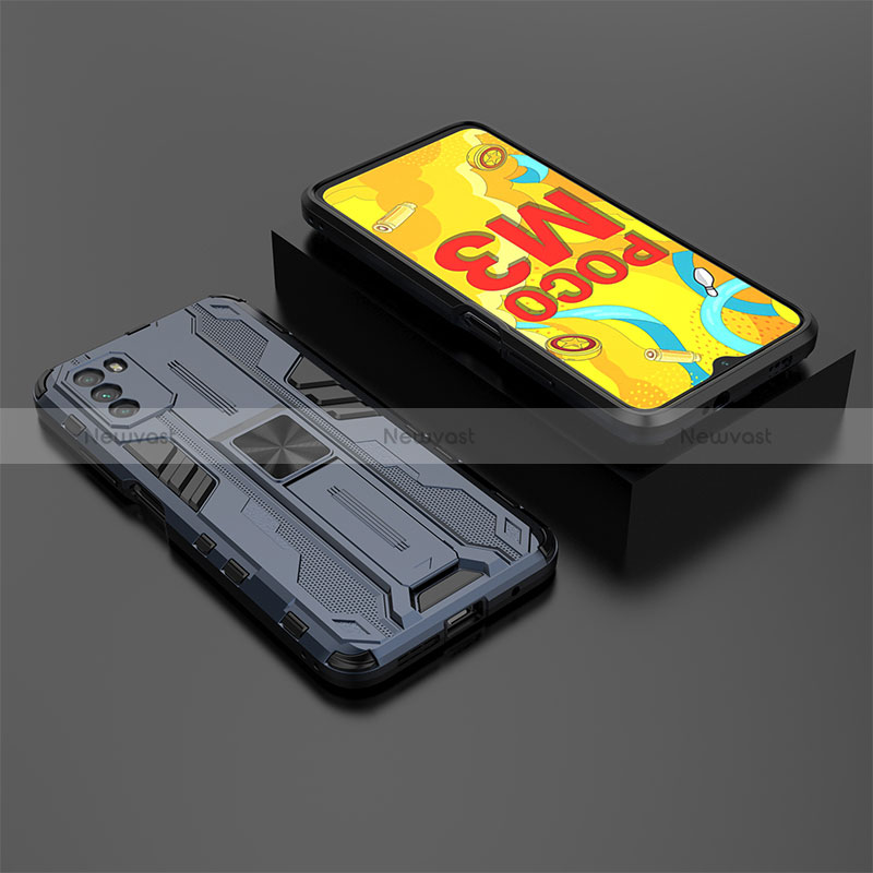 Silicone Matte Finish and Plastic Back Cover Case with Magnetic Stand KC2 for Xiaomi Poco M3