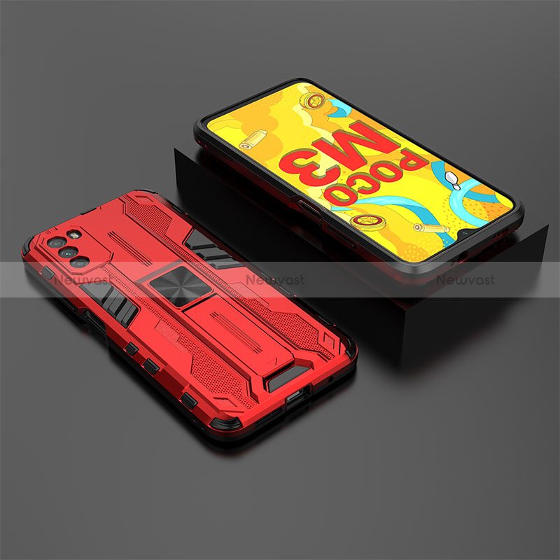 Silicone Matte Finish and Plastic Back Cover Case with Magnetic Stand KC2 for Xiaomi Poco M3