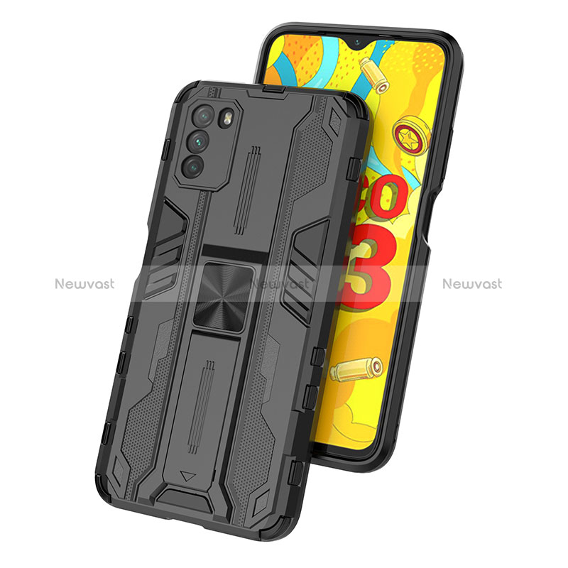 Silicone Matte Finish and Plastic Back Cover Case with Magnetic Stand KC2 for Xiaomi Poco M3