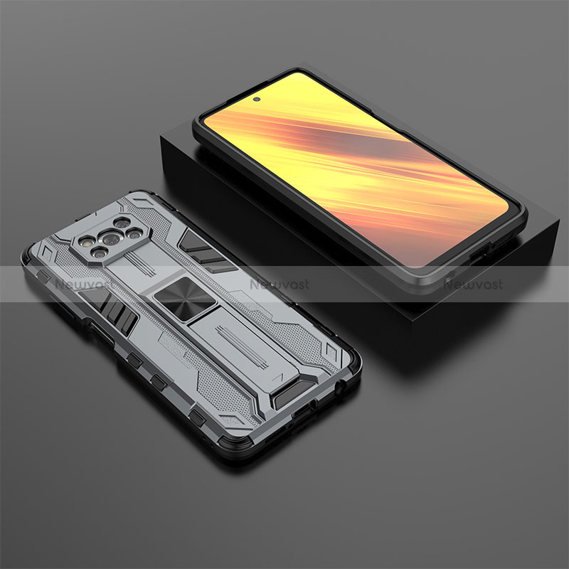 Silicone Matte Finish and Plastic Back Cover Case with Magnetic Stand KC2 for Xiaomi Poco X3 Pro