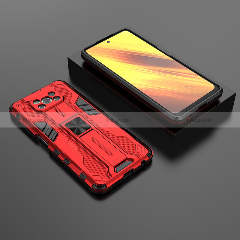 Silicone Matte Finish and Plastic Back Cover Case with Magnetic Stand KC2 for Xiaomi Poco X3 Pro