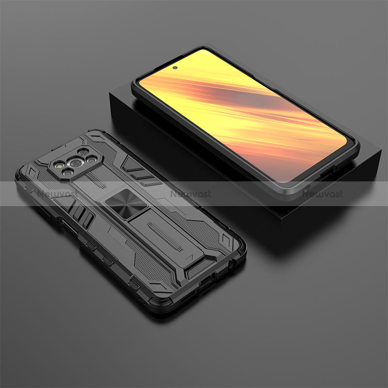 Silicone Matte Finish and Plastic Back Cover Case with Magnetic Stand KC2 for Xiaomi Poco X3 Pro