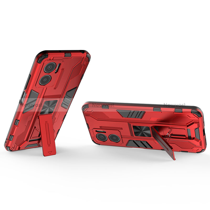 Silicone Matte Finish and Plastic Back Cover Case with Magnetic Stand KC2 for Xiaomi Redmi 10 Prime Plus 5G