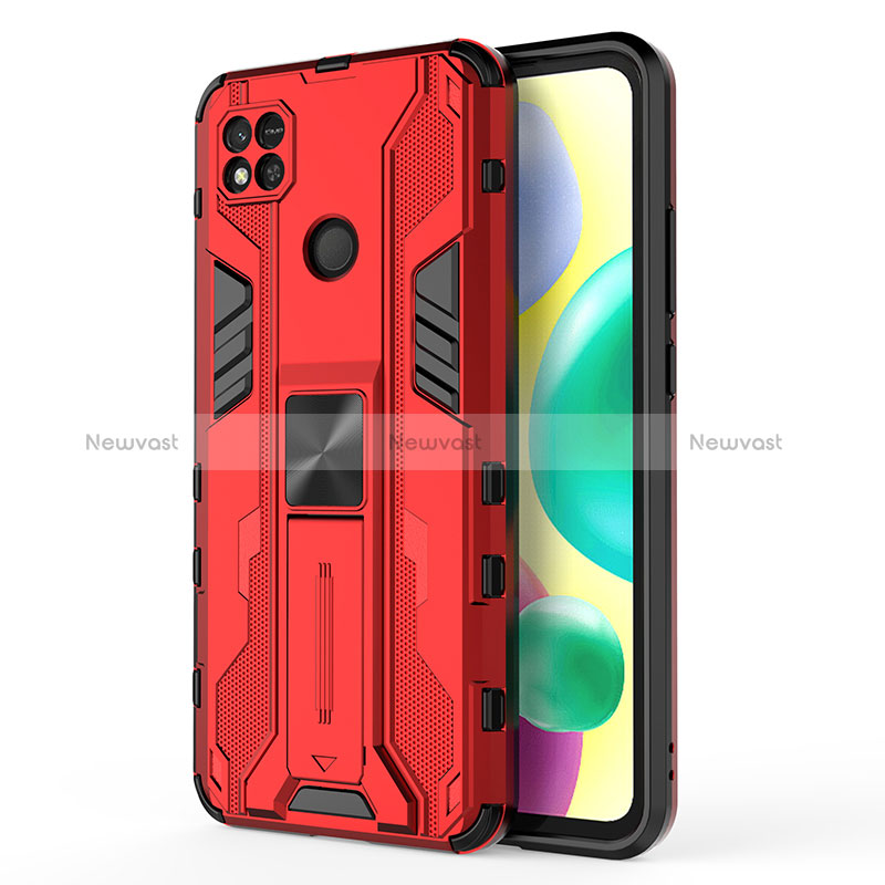 Silicone Matte Finish and Plastic Back Cover Case with Magnetic Stand KC2 for Xiaomi Redmi 9C