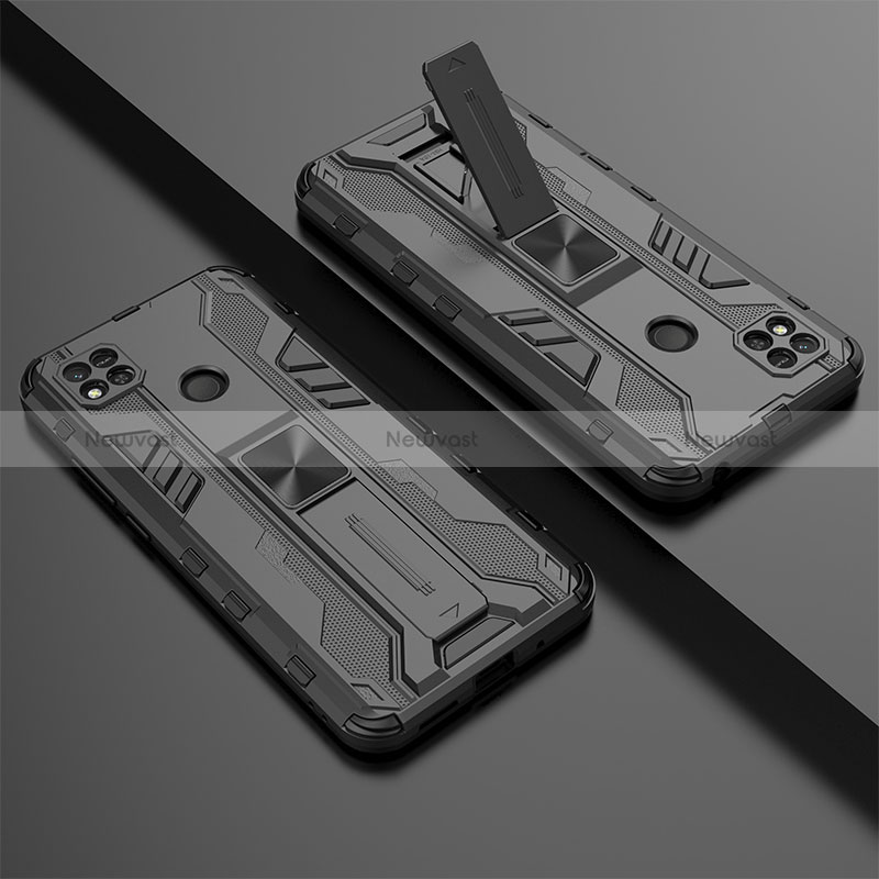 Silicone Matte Finish and Plastic Back Cover Case with Magnetic Stand KC2 for Xiaomi Redmi 9C