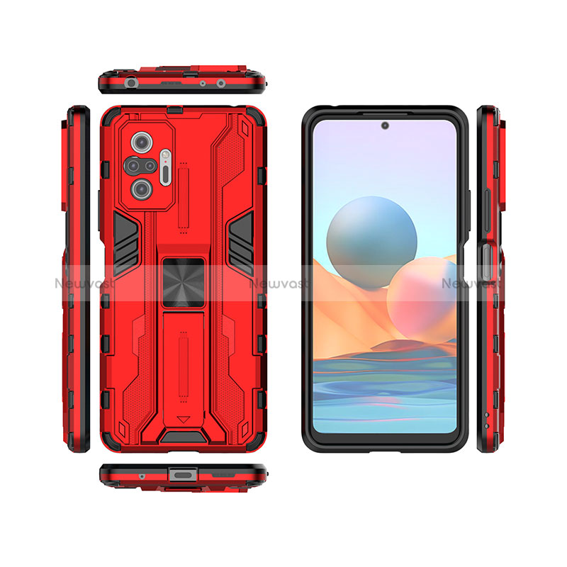 Silicone Matte Finish and Plastic Back Cover Case with Magnetic Stand KC2 for Xiaomi Redmi Note 10 Pro Max