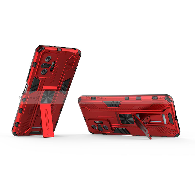 Silicone Matte Finish and Plastic Back Cover Case with Magnetic Stand KC2 for Xiaomi Redmi Note 10 Pro Max