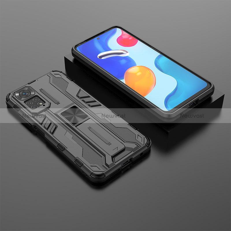 Silicone Matte Finish and Plastic Back Cover Case with Magnetic Stand KC2 for Xiaomi Redmi Note 11 4G (2022)