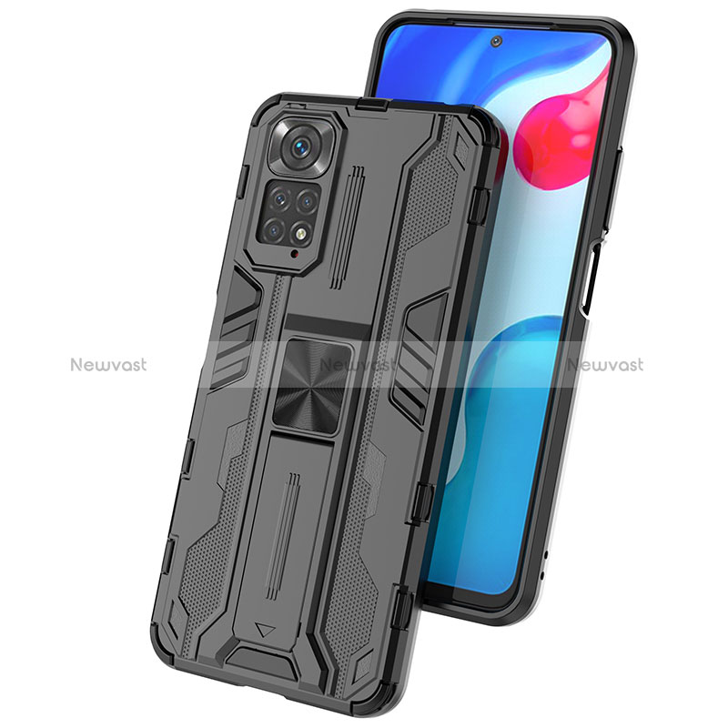 Silicone Matte Finish and Plastic Back Cover Case with Magnetic Stand KC2 for Xiaomi Redmi Note 11 4G (2022)