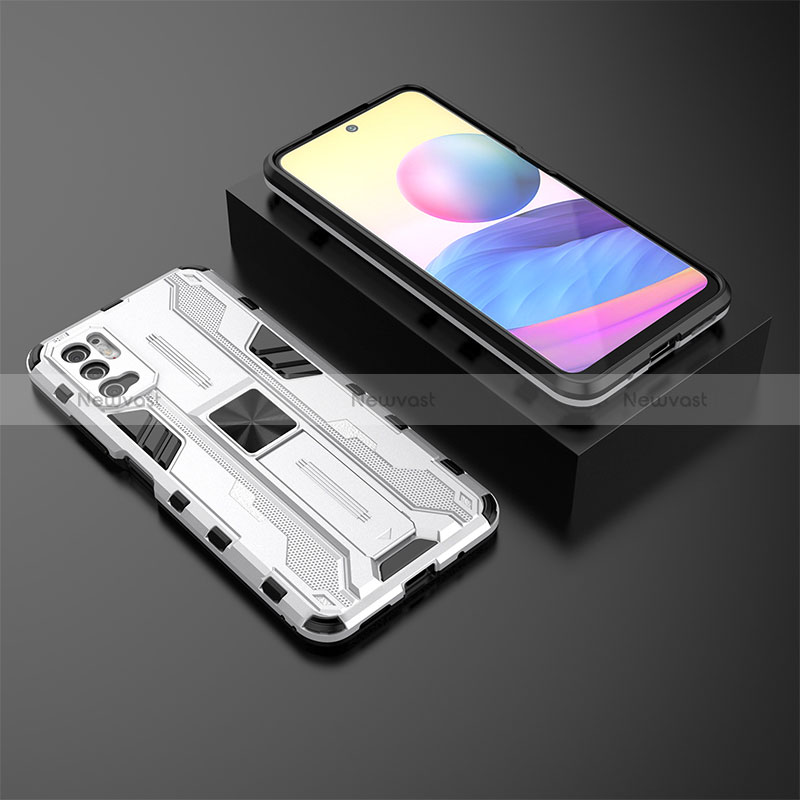 Silicone Matte Finish and Plastic Back Cover Case with Magnetic Stand KC2 for Xiaomi Redmi Note 11 SE 5G