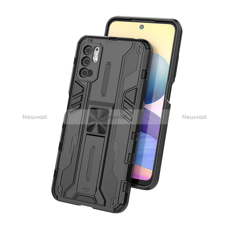 Silicone Matte Finish and Plastic Back Cover Case with Magnetic Stand KC2 for Xiaomi Redmi Note 11 SE 5G