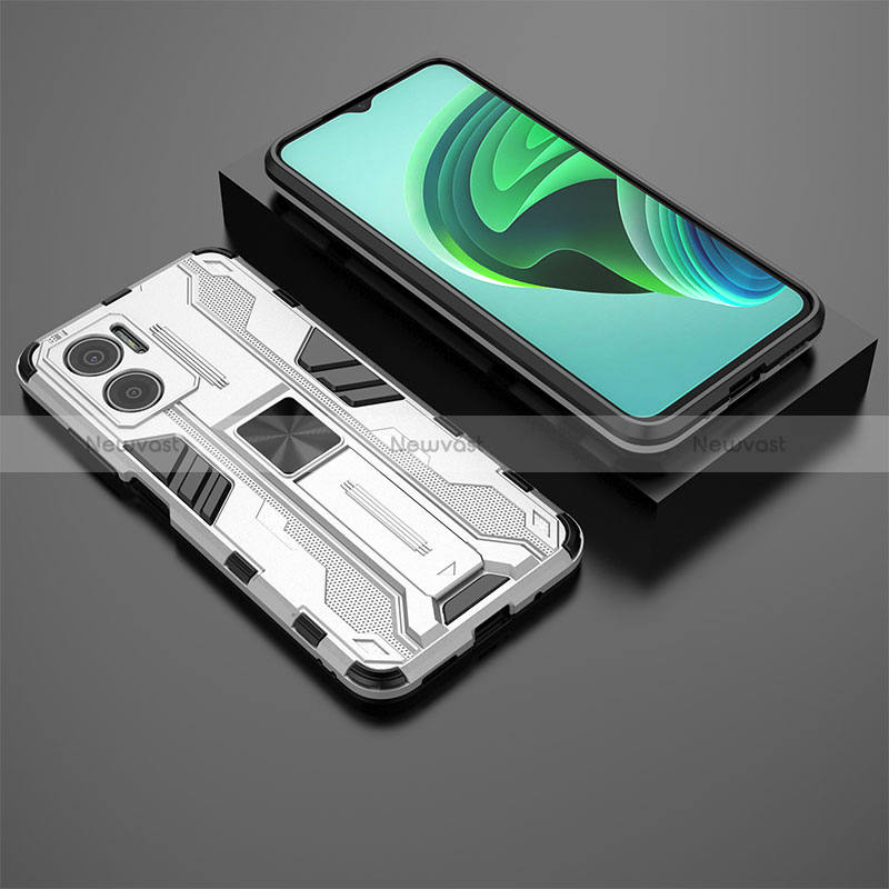 Silicone Matte Finish and Plastic Back Cover Case with Magnetic Stand KC2 for Xiaomi Redmi Note 11E 5G