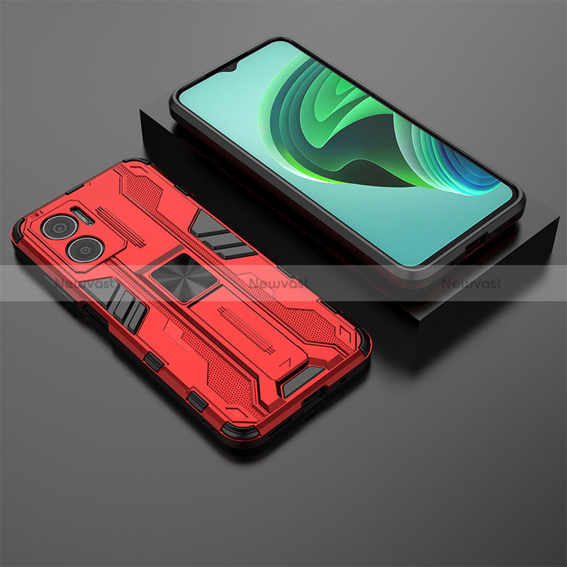 Silicone Matte Finish and Plastic Back Cover Case with Magnetic Stand KC2 for Xiaomi Redmi Note 11E 5G