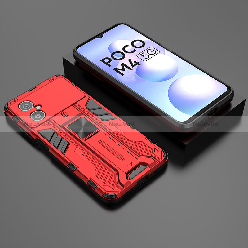Silicone Matte Finish and Plastic Back Cover Case with Magnetic Stand KC2 for Xiaomi Redmi Note 11R 5G