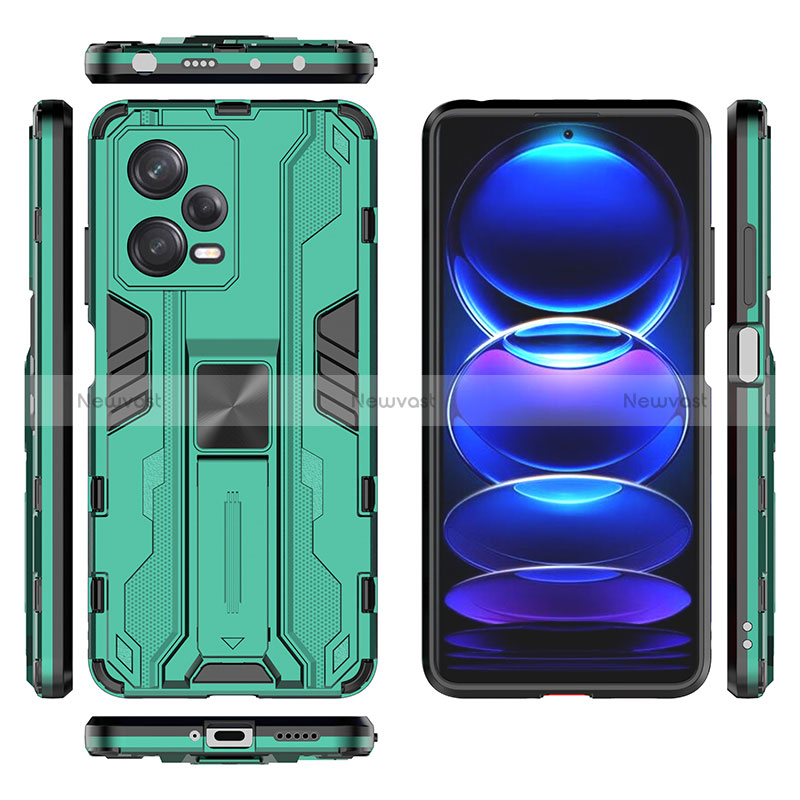 Silicone Matte Finish and Plastic Back Cover Case with Magnetic Stand KC2 for Xiaomi Redmi Note 12 Pro 5G