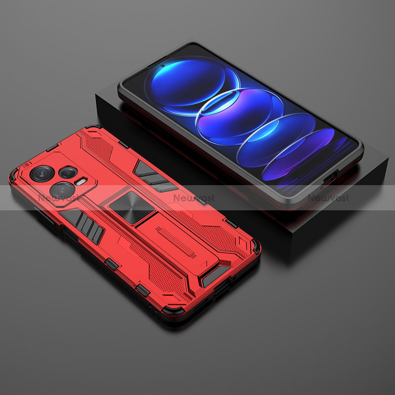 Silicone Matte Finish and Plastic Back Cover Case with Magnetic Stand KC2 for Xiaomi Redmi Note 12 Pro 5G
