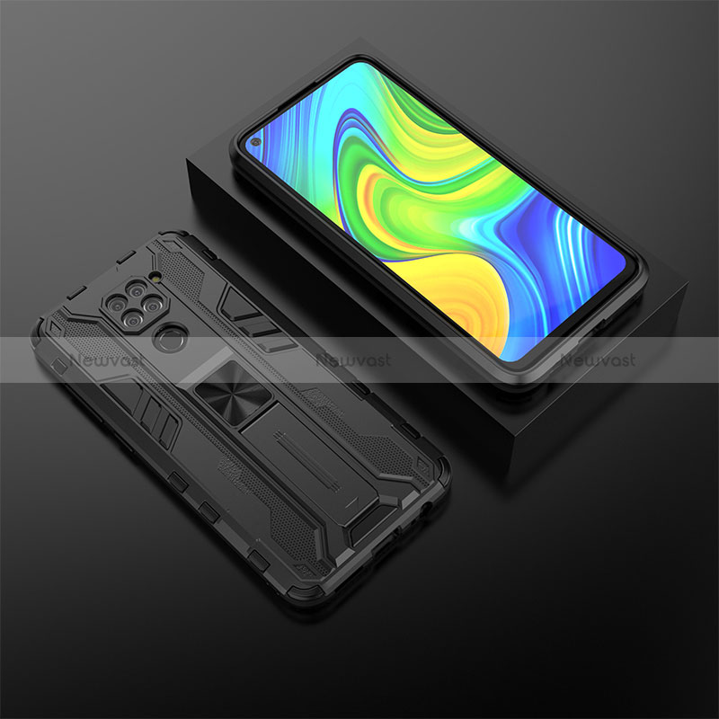 Silicone Matte Finish and Plastic Back Cover Case with Magnetic Stand KC2 for Xiaomi Redmi Note 9