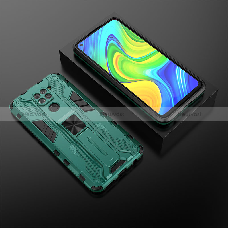 Silicone Matte Finish and Plastic Back Cover Case with Magnetic Stand KC2 for Xiaomi Redmi Note 9