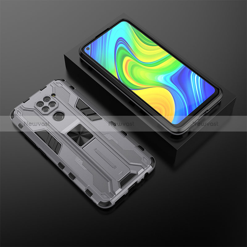 Silicone Matte Finish and Plastic Back Cover Case with Magnetic Stand KC2 for Xiaomi Redmi Note 9