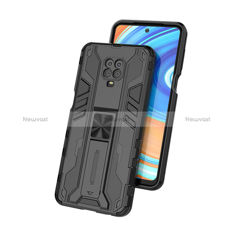 Silicone Matte Finish and Plastic Back Cover Case with Magnetic Stand KC2 for Xiaomi Redmi Note 9 Pro