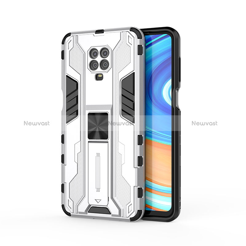 Silicone Matte Finish and Plastic Back Cover Case with Magnetic Stand KC2 for Xiaomi Redmi Note 9 Pro Max