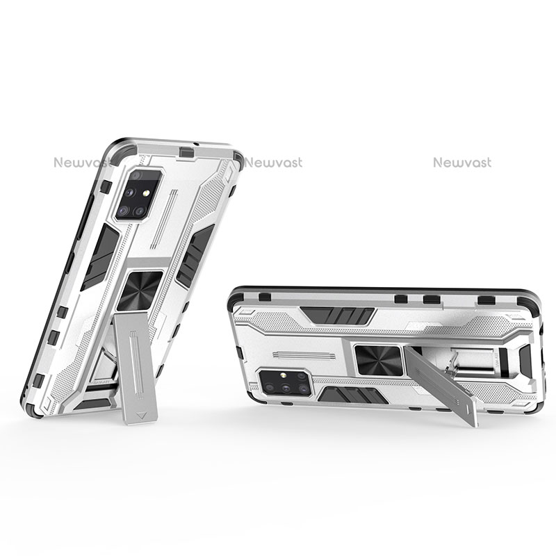 Silicone Matte Finish and Plastic Back Cover Case with Magnetic Stand KC3 for Samsung Galaxy A51 4G White
