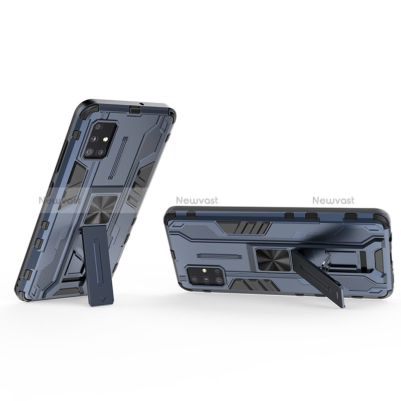 Silicone Matte Finish and Plastic Back Cover Case with Magnetic Stand KC3 for Samsung Galaxy A51 5G Blue