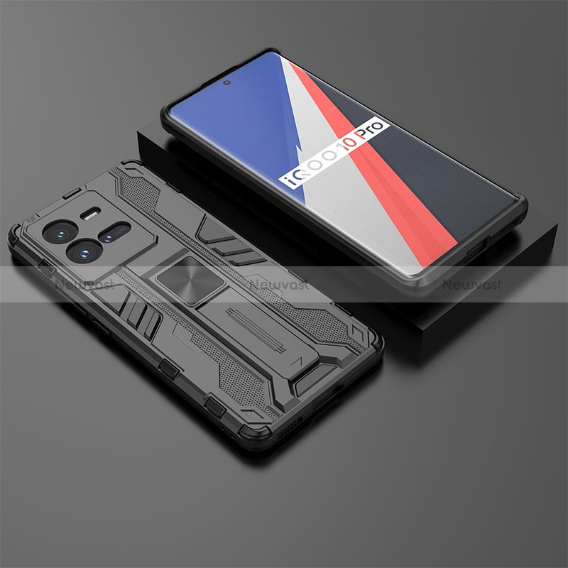 Silicone Matte Finish and Plastic Back Cover Case with Magnetic Stand KC3 for Vivo iQOO 10 Pro 5G