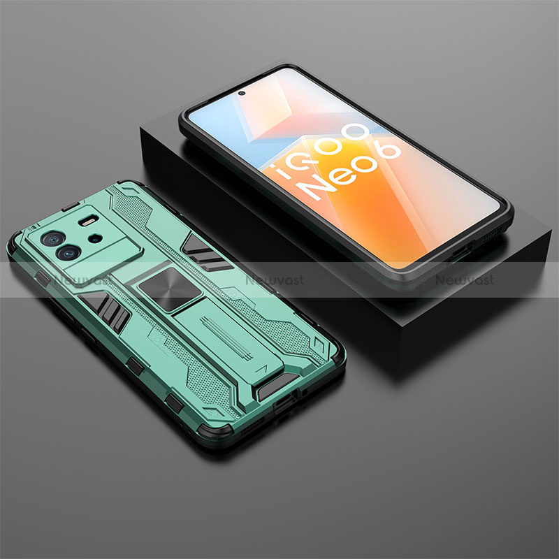 Silicone Matte Finish and Plastic Back Cover Case with Magnetic Stand KC3 for Vivo iQOO Neo6 5G
