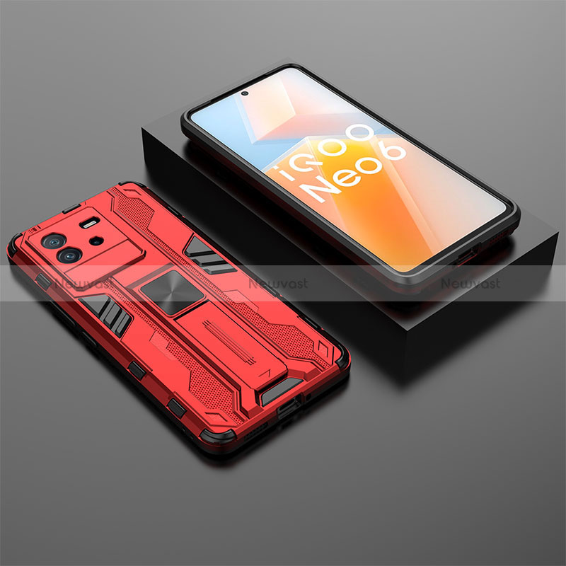 Silicone Matte Finish and Plastic Back Cover Case with Magnetic Stand KC3 for Vivo iQOO Neo6 SE 5G