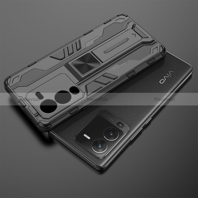 Silicone Matte Finish and Plastic Back Cover Case with Magnetic Stand KC3 for Vivo V25 Pro 5G