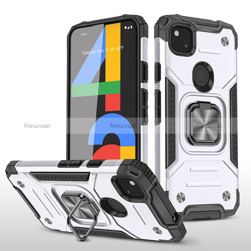 Silicone Matte Finish and Plastic Back Cover Case with Magnetic Stand MQ1 for Google Pixel 4a