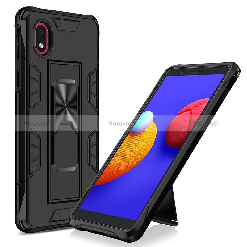 Silicone Matte Finish and Plastic Back Cover Case with Magnetic Stand MQ1 for Samsung Galaxy A01 Core Black