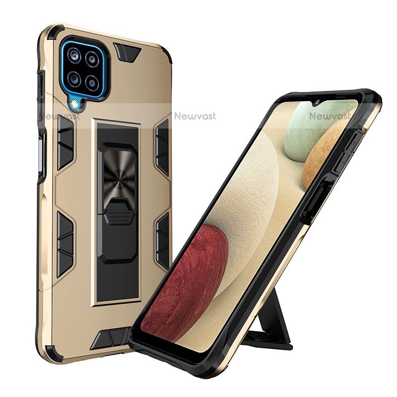 Silicone Matte Finish and Plastic Back Cover Case with Magnetic Stand MQ1 for Samsung Galaxy A12