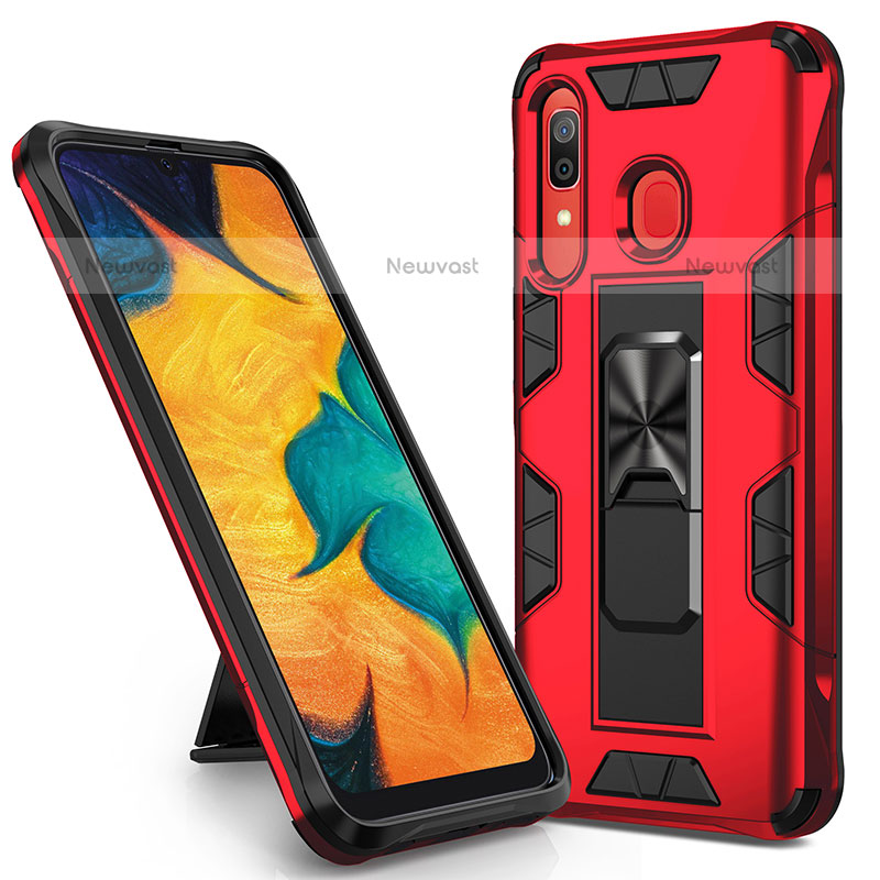 Silicone Matte Finish and Plastic Back Cover Case with Magnetic Stand MQ1 for Samsung Galaxy A20