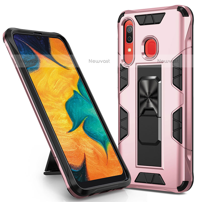 Silicone Matte Finish and Plastic Back Cover Case with Magnetic Stand MQ1 for Samsung Galaxy A20 Rose Gold