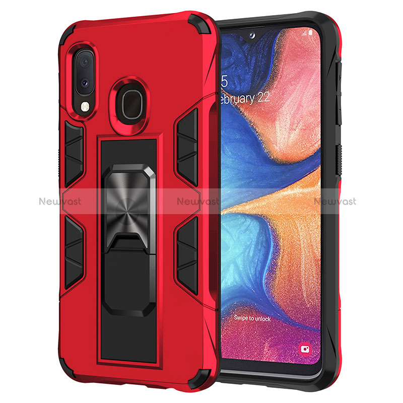 Silicone Matte Finish and Plastic Back Cover Case with Magnetic Stand MQ1 for Samsung Galaxy A20e Red
