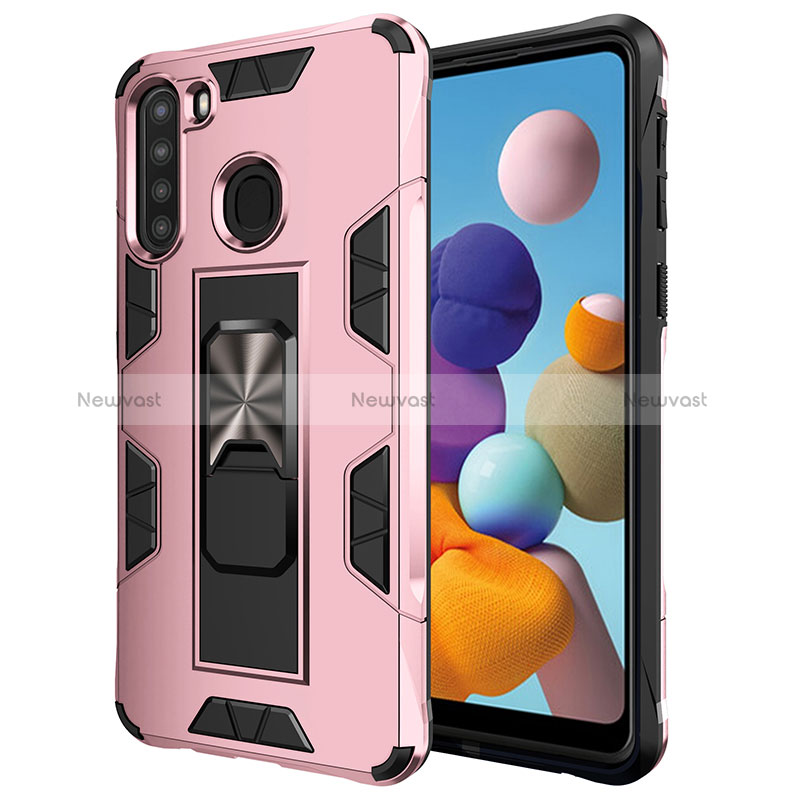 Silicone Matte Finish and Plastic Back Cover Case with Magnetic Stand MQ1 for Samsung Galaxy A21