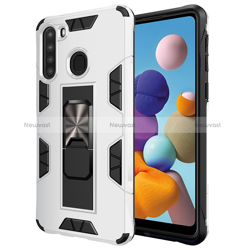 Silicone Matte Finish and Plastic Back Cover Case with Magnetic Stand MQ1 for Samsung Galaxy A21