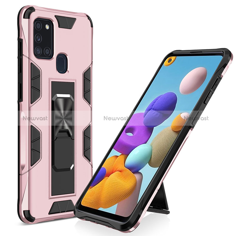 Silicone Matte Finish and Plastic Back Cover Case with Magnetic Stand MQ1 for Samsung Galaxy A21s