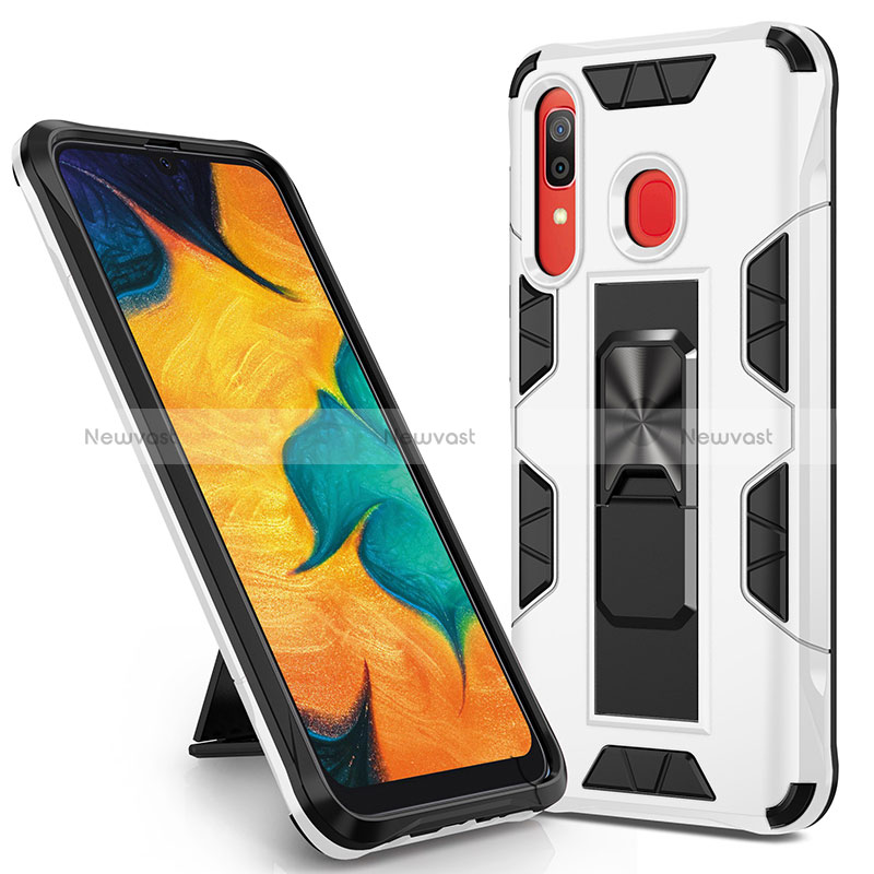 Silicone Matte Finish and Plastic Back Cover Case with Magnetic Stand MQ1 for Samsung Galaxy A30