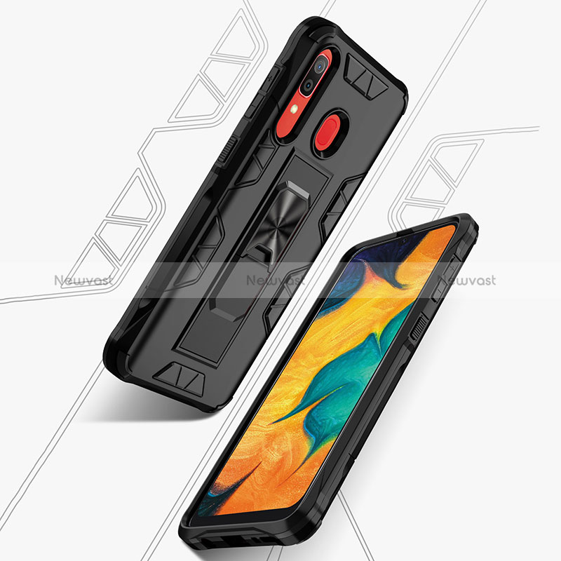 Silicone Matte Finish and Plastic Back Cover Case with Magnetic Stand MQ1 for Samsung Galaxy A30